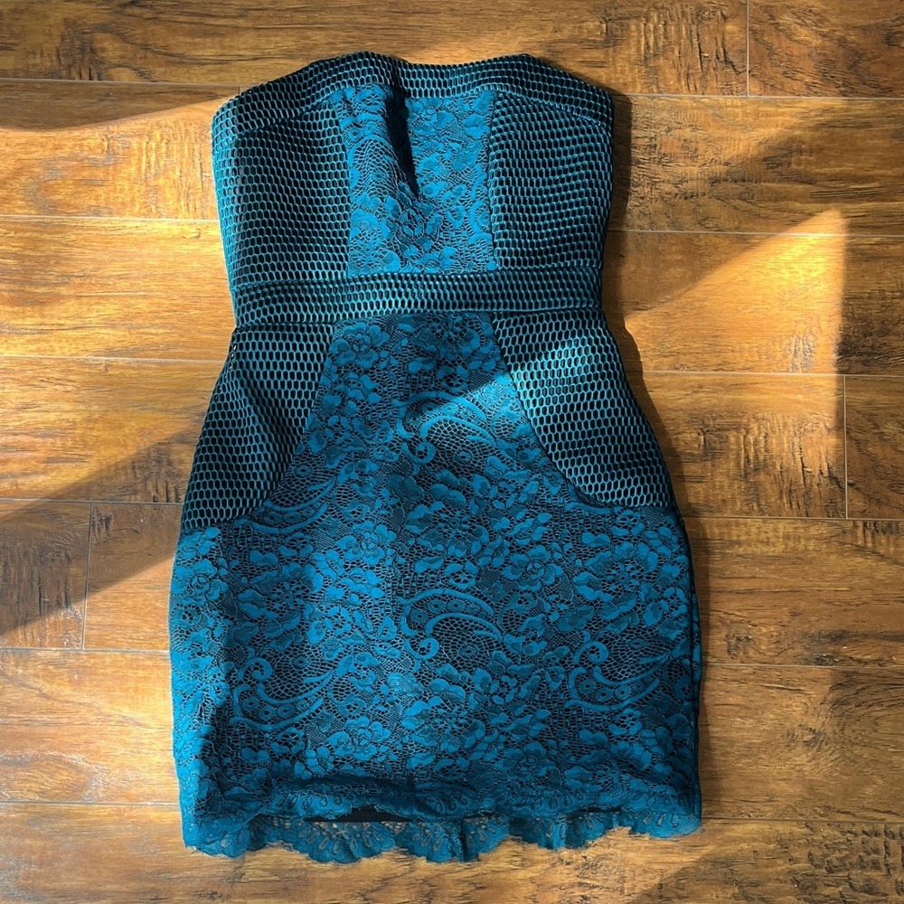 Lovers + Friends Strapless Lace‎ Dress - Teal